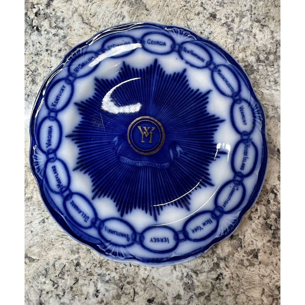 Staffordshire Flow Blue Plate, CHAIN OF STATES, Martha Washington